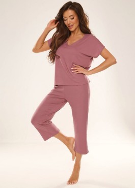 Piżama damska 3/4 z delikatnej wiskozy Freya - jagoda | DeLafense  694 