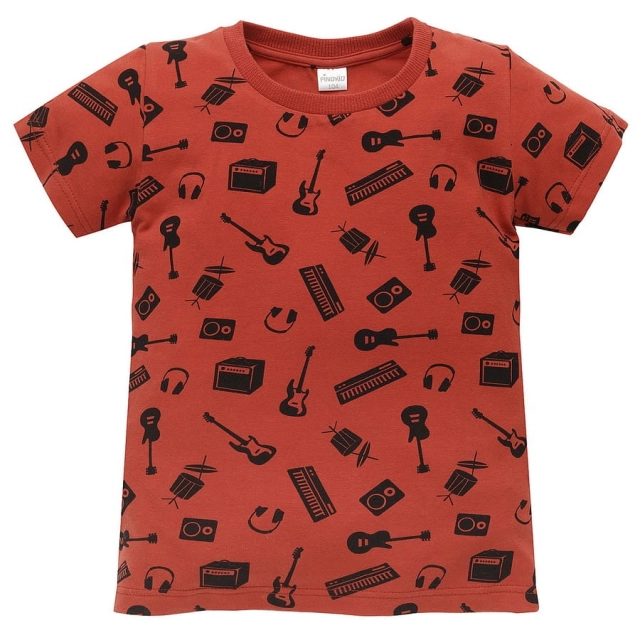 Koszulka z krótkim rękawem T-shirt dziecięcy czerwony w instrumenty muzyczne - Let's Rock | Pinokio