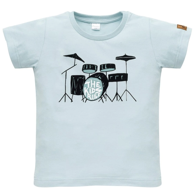Koszulka z krótkim rękawem T-shirt dziecięcy niebieski z perkusją - Let's Rock | Pinokio
