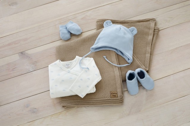 Czapka bawełniana dla niemowląt wiązana pod szyją z uszami misia Baby Blue - Lovely Day | Pinokio