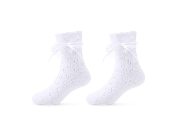 Skarpetki ażurowe z kokardką dla dziewczynki - białe | Be Snazzy SK-72