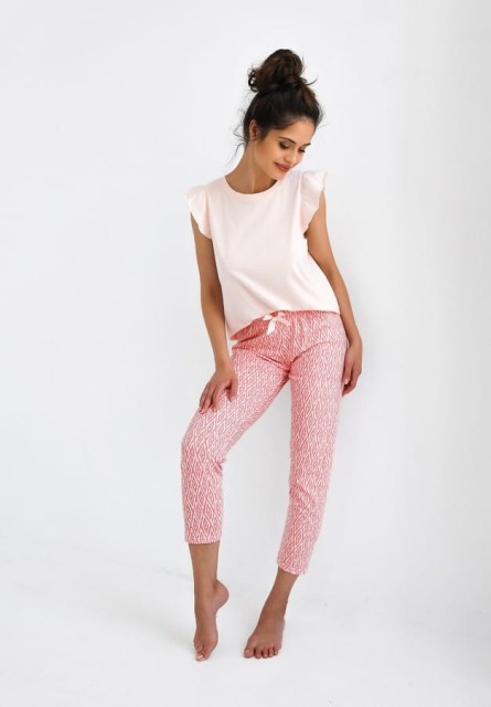 Bawełniana piżama damska z falbanką na rękawe - Elena | Sensis