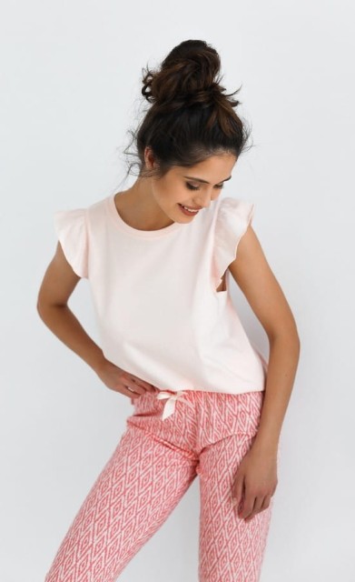 Bawełniana piżama damska z falbanką na rękawe - Elena | Sensis