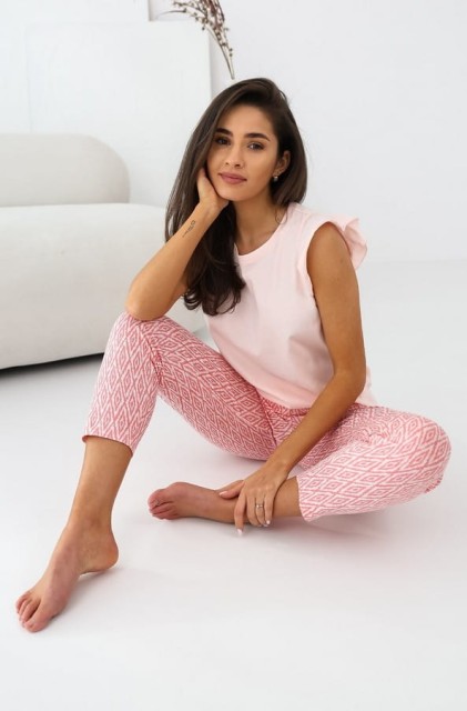 Bawełniana piżama damska z falbanką na rękawe - Elena | Sensis