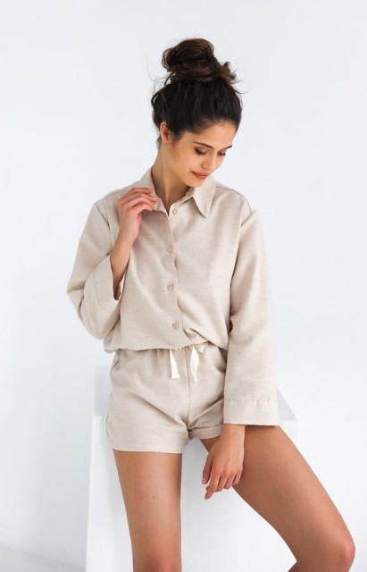 Piżama damska z kołnierzykiem zapinana na guziki Enrica | Sensis