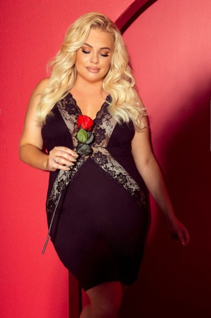 Koszula nocna na ramiączkach z koronką Agnes - Czarna | 879 - DeLafense