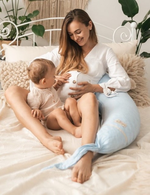 Poduszka pozycjonująca dla kobiet w ciąży i karmiących mam Relax Linen - błękit | BabyMatex TB0448_24