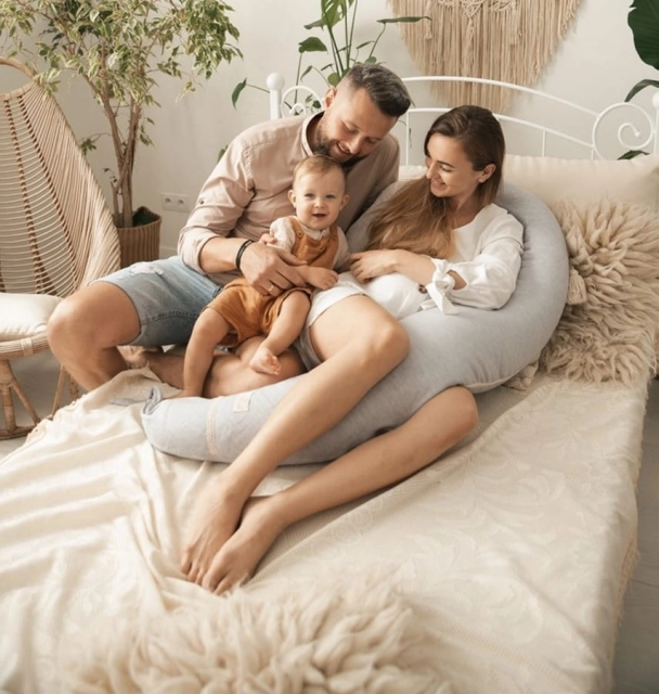 Poduszka pozycjonująca dla kobiet w ciąży i karmiących mam Relax Linen - jasny szary | BabyMatex TB0448_42