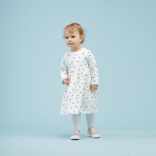 Sukienka dla dziewczynki bawełniana ecru w groszki - Tres Bien | Pinokio