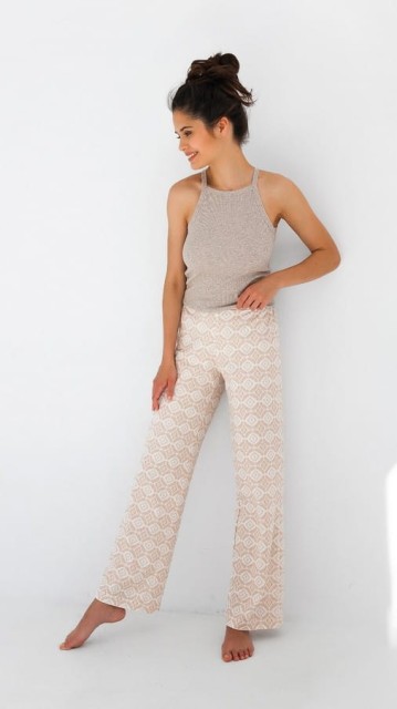 Bawełniana piżama damska Francesca - jasny beż | Sensis