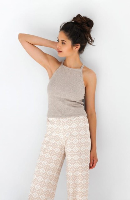 Bawełniana piżama damska Francesca - jasny beż | Sensis