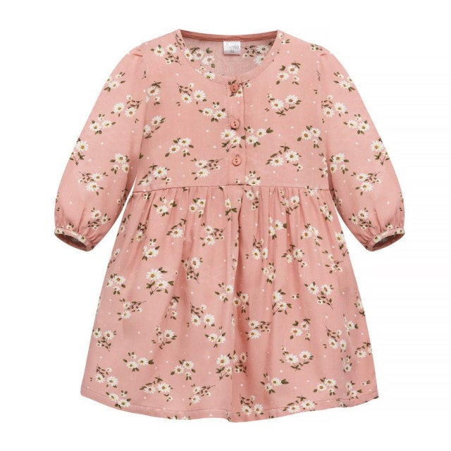 Sukienka dla dziewczynki z dzianiny wiskozowej różowa w kwiatki - Tres Bien Pinokio