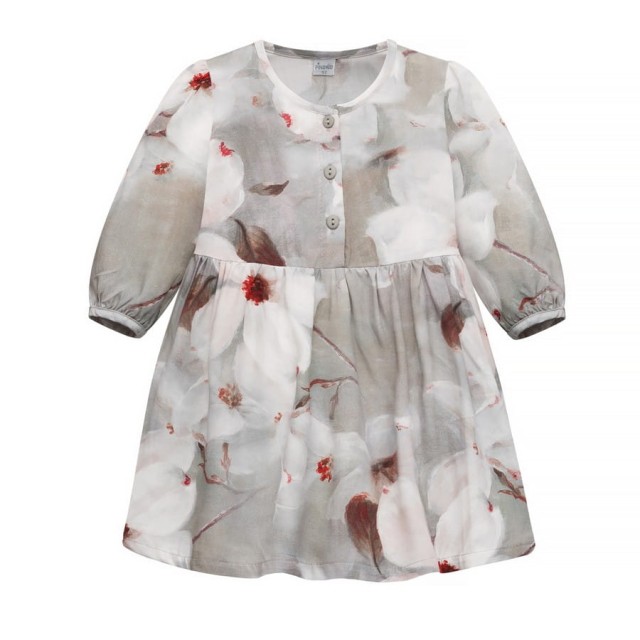 Sukienka dla dziewczynki z dzianiny wiskozowej szara w kwiaty - Tres Bien Pinokio