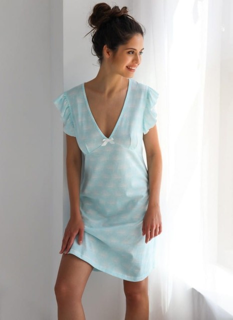 Letnia koszula nocna z falbanką na rękawach - Greta | Sensis