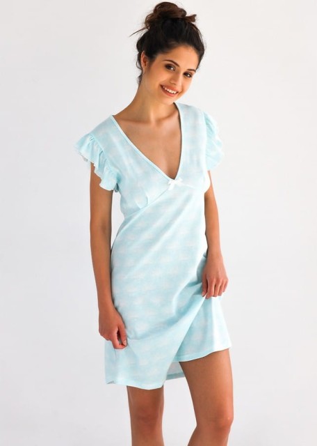 Letnia koszula nocna z falbanką na rękawach - Greta | Sensis