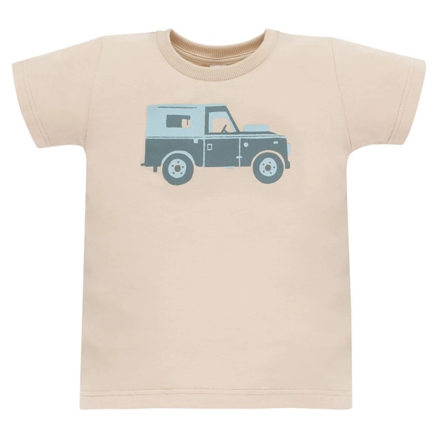 Koszulka z krótkim rękawem T-shirt dziecięcy beżowy z autkiem - Safari Pinokio