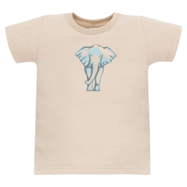 Koszulka z krótkim rękawem T-shirt dziecięcy beżowy ze słoniem - Safari Pinokio