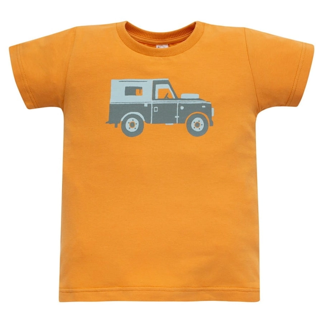 Koszulka z krótkim rękawem T-shirt dziecięcy miodowy z autkiem - Safari Pinokio