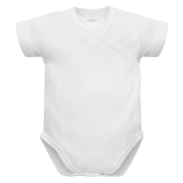 Białe body kopertowe dla niemowlaka Prążek - Lovely Day | Pinokio