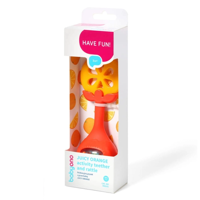 Edukacyjny gryzak z grzechotką Juicy Orange | Babyono 499/01