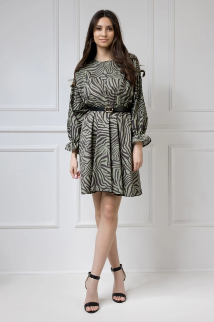 WUALAA Women - Sukienka damska AMBER Oversize Zebra Khaki