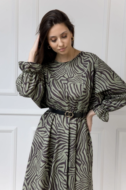 WUALAA Women - Sukienka damska AMBER Oversize Zebra Khaki