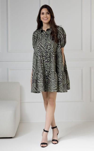 WUALAA Women - Sukienka damska CINDY Zebra Khaki