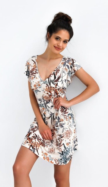 Letnia koszula nocna z falbanką na rękawach - Dolores | Sensis