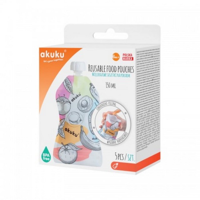 Saszetki wielorazowe na pokarm dla dzieci 5szt | Akuku