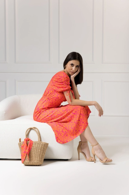 WUALAA Women - Sukienka midi KELLY Neon Flowers