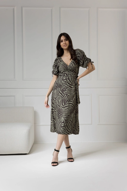 WUALAA Women - Sukienka midi KELLY Zebra Khaki
