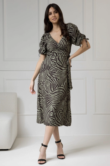 WUALAA Women - Sukienka midi KELLY Zebra Khaki