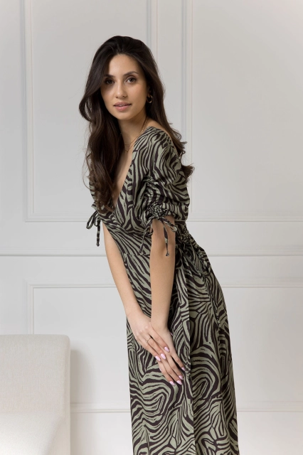 WUALAA Women - Sukienka midi KELLY Zebra Khaki