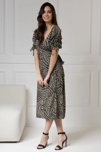 WUALAA Women - Sukienka midi KELLY Zebra Khaki