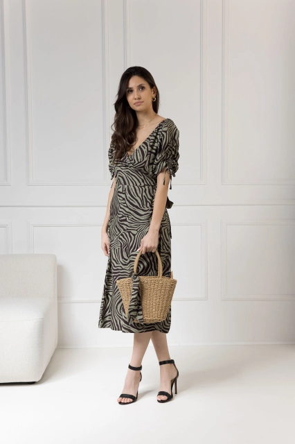 WUALAA Women - Sukienka midi KELLY Zebra Khaki