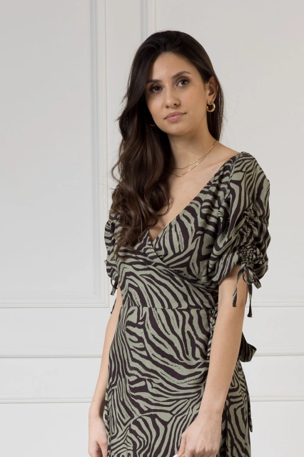 WUALAA Women - Sukienka midi KELLY Zebra Khaki