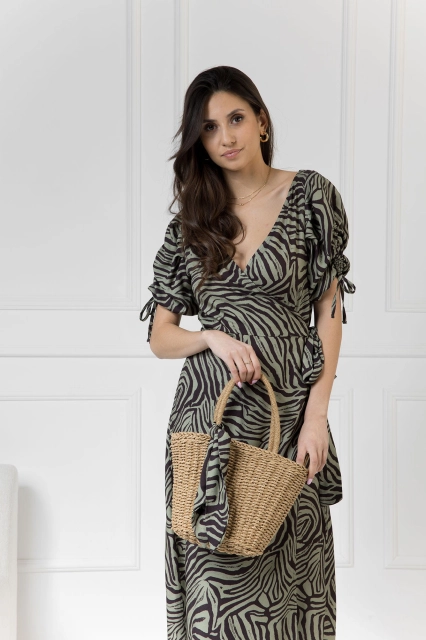 WUALAA Women - Sukienka midi KELLY Zebra Khaki