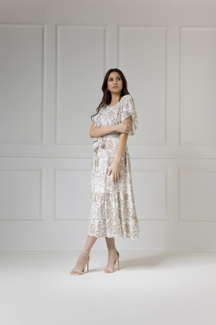 WUALAA Women - Sukienka damska midi SANVI Rustic Symphony Latte/White