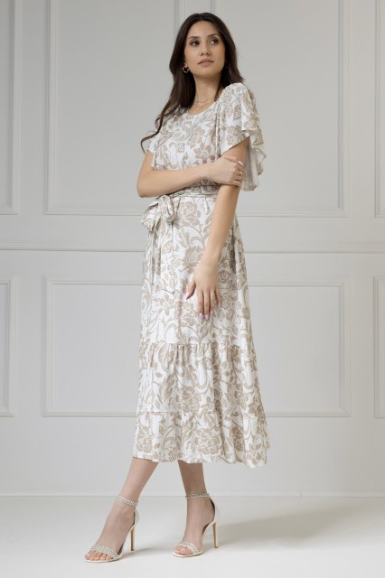 WUALAA Women - Sukienka damska midi SANVI Rustic Symphony Latte/White