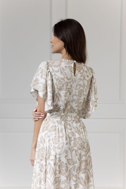 WUALAA Women - Sukienka damska midi SANVI Rustic Symphony Latte/White