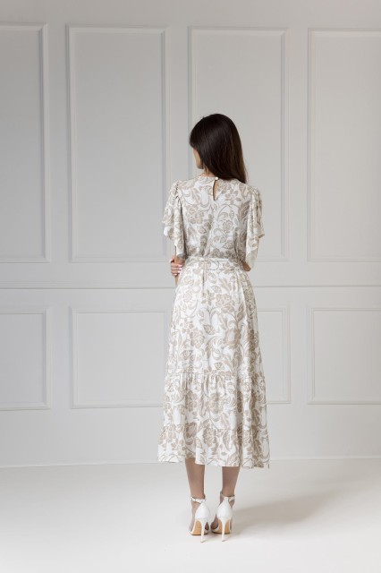 WUALAA Women - Sukienka damska midi SANVI Rustic Symphony Latte/White