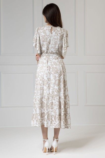 WUALAA Women - Sukienka damska midi SANVI Rustic Symphony Latte/White