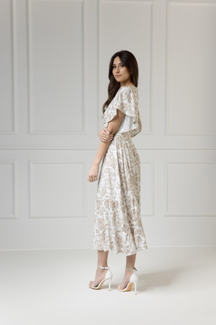 WUALAA Women - Sukienka damska midi SANVI Rustic Symphony Latte/White