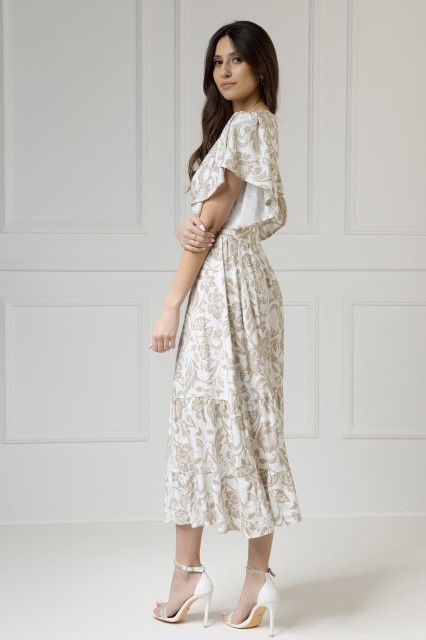 WUALAA Women - Sukienka damska midi SANVI Rustic Symphony Latte/White