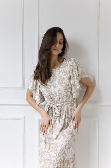 WUALAA Women - Sukienka damska midi SANVI Rustic Symphony Latte/White