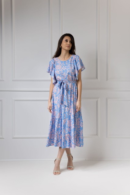 WUALAA Women - Sukienka damska midi SANVI Rustic Symphony Blue/Apricot