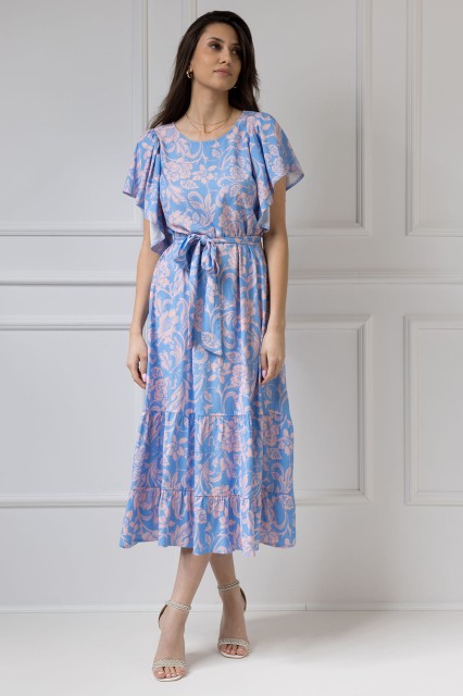 WUALAA Women - Sukienka damska midi SANVI Rustic Symphony Blue/Apricot