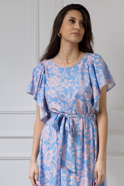 WUALAA Women - Sukienka damska midi SANVI Rustic Symphony Blue/Apricot