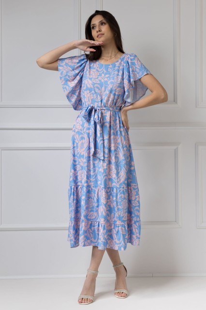 WUALAA Women - Sukienka damska midi SANVI Rustic Symphony Blue/Apricot