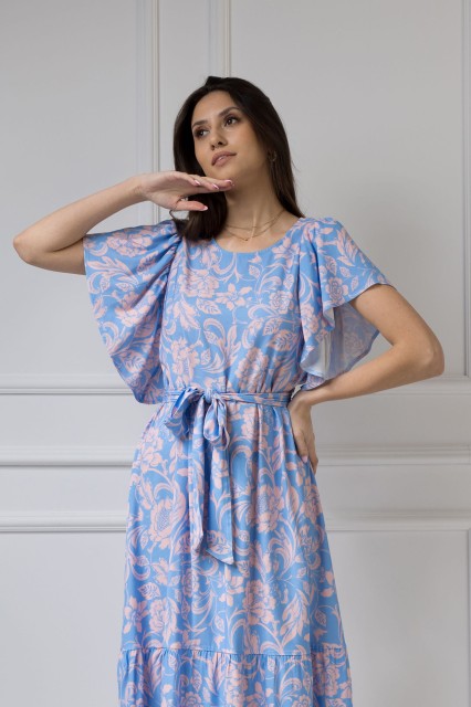 WUALAA Women - Sukienka damska midi SANVI Rustic Symphony Blue/Apricot